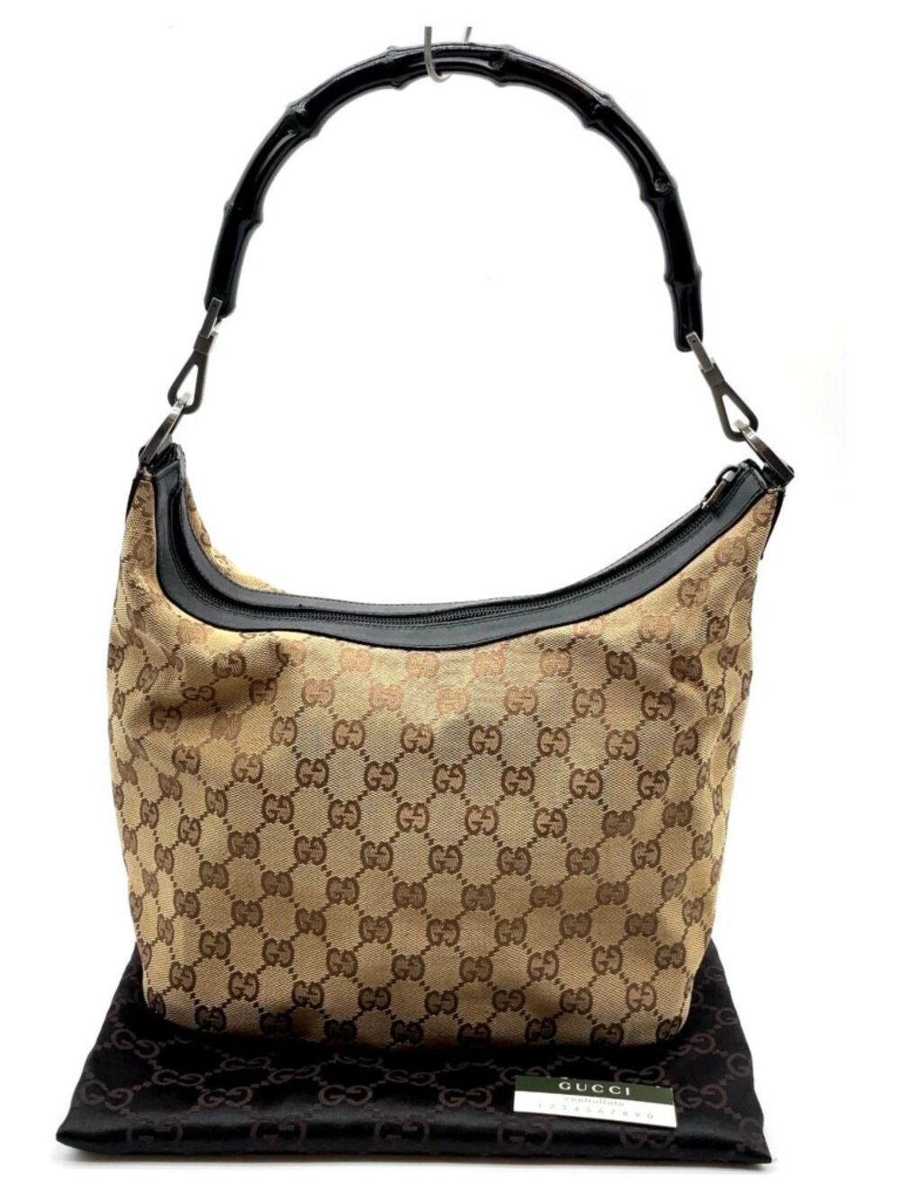 Authentic Gucci Vintage GG Canvas Bamboo Handle Hobo Shoulder Bag - Picture 2 of 16